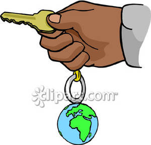     Holding A Key With A Earth Key Chain   Royalty Free Clipart Picture