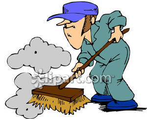 Janitor Or Custodian Sweeping A Floor Royalty Free Clipart Picture