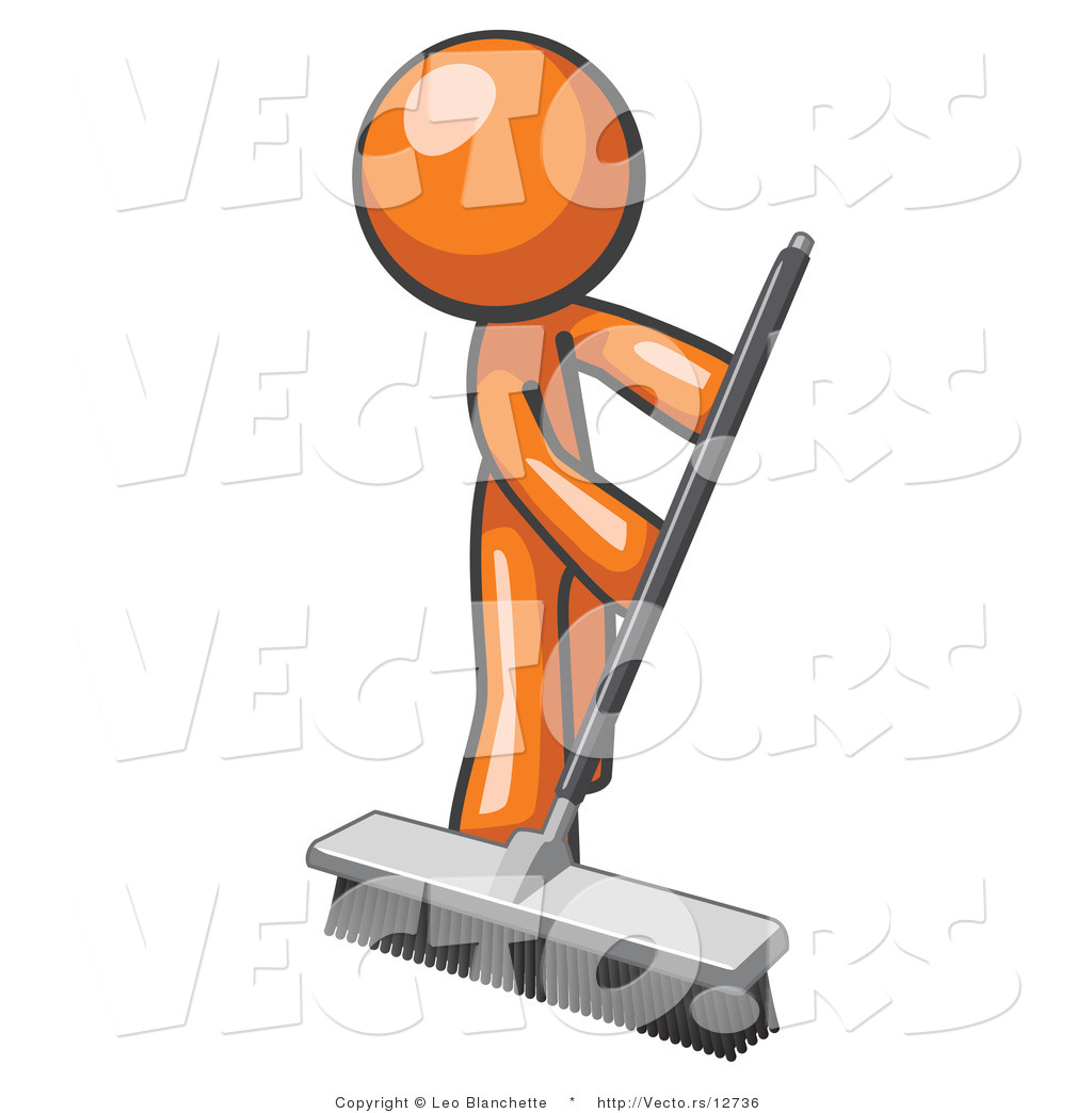 Larger Preview  Cartoon Vector Of Orange Guy Janitor Cleaning With A