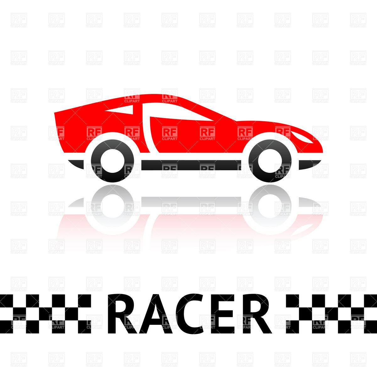Symbolic Red Racing Car Emblem With Checkered Line Download Royalty