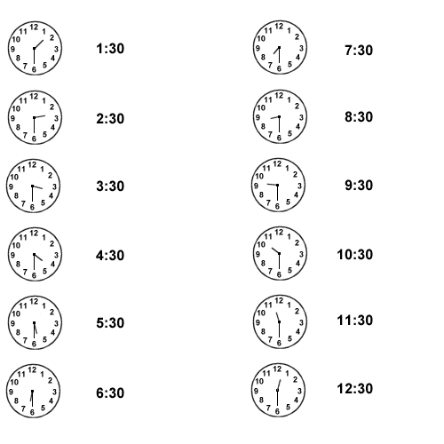 Time Clock   Half Hour Past   Math And Numbers   Brobst Systems Kids