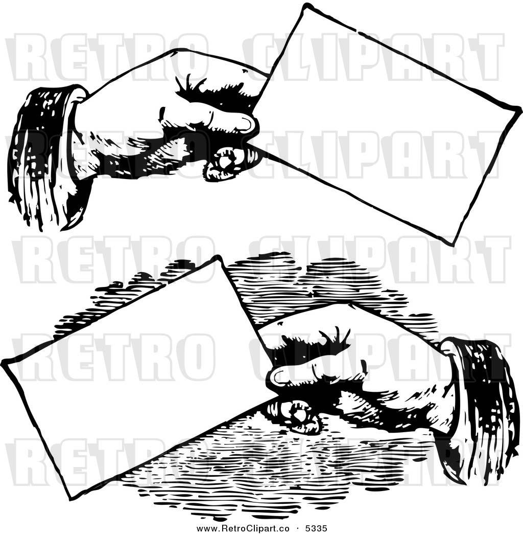 Vector Clipart Black And White Retro Hands Holding Business Cards