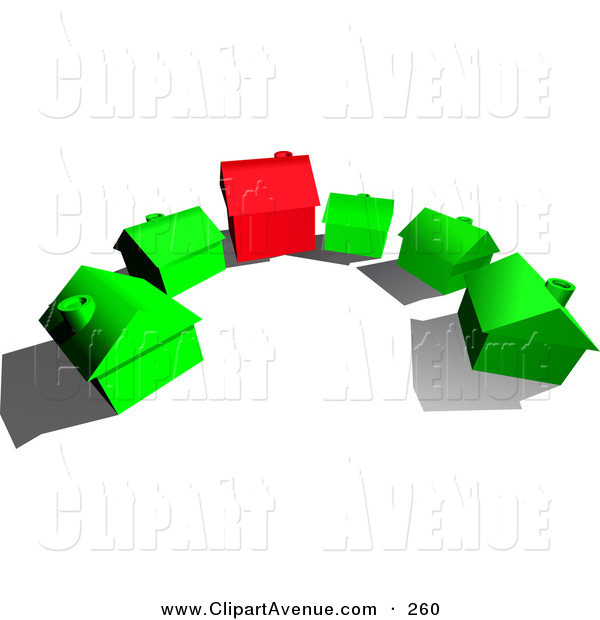 Avenue Clipart Of A Red Home In The Center Of Green Houses In A Cul De    