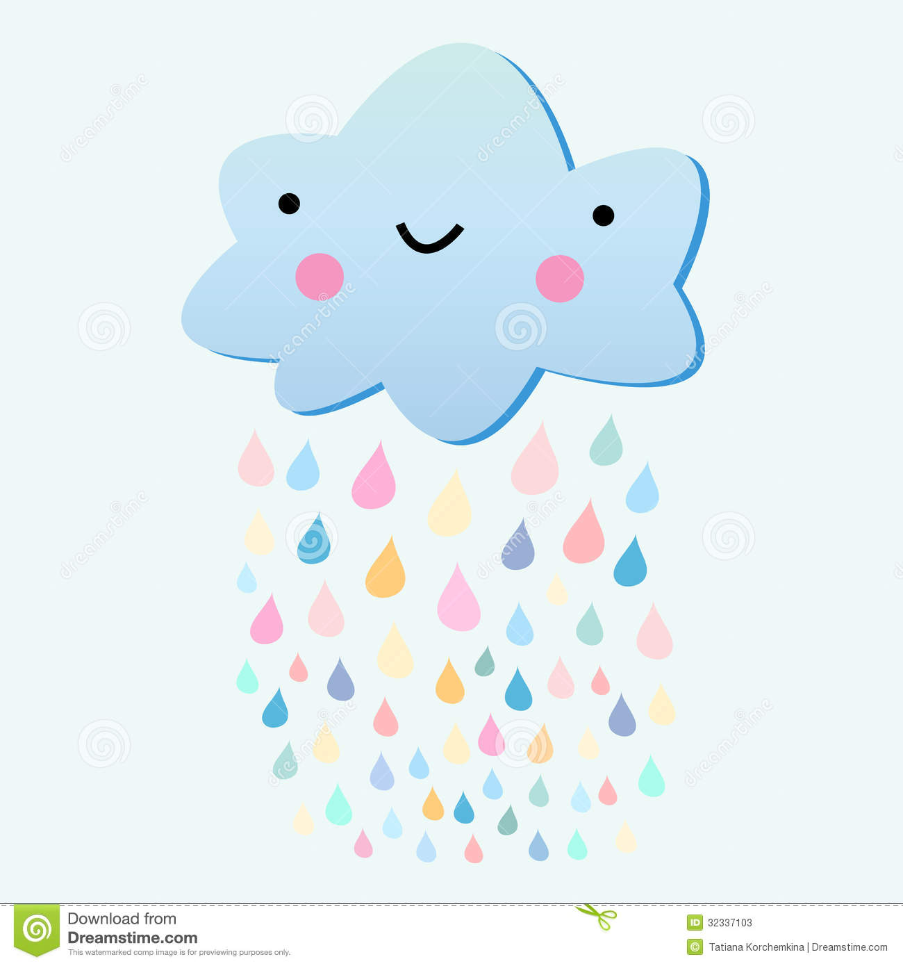 Bright Funny Colored With A Rain Cloud On A Blue Background 