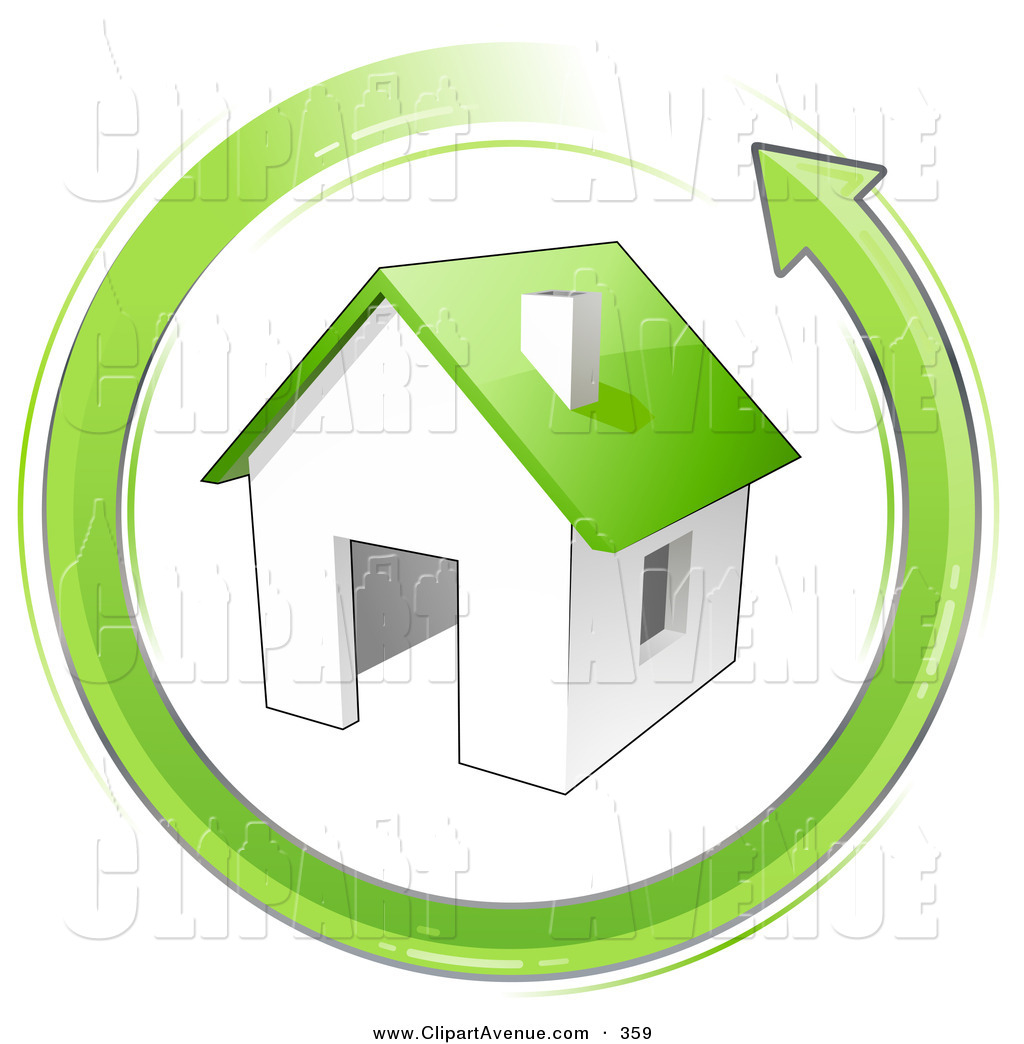 Clipart Of A Energy Efficient Home With A Green Roof In The Center    