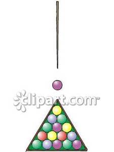 Cue Stick The Cue Ball And Racked Pool Balls   Royalty Free Clipart
