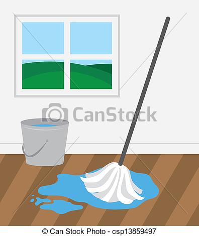 Floor   Mop And Bucket Cleaning Wooden Floor Csp13859497   Search Clip    