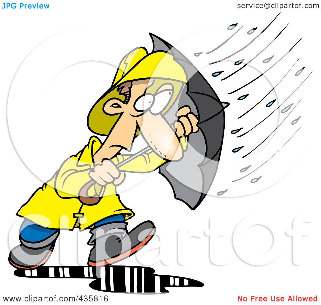 Free  Rf  Clipart Illustration Of A Cartoon Man Caught In A Nasty Rain