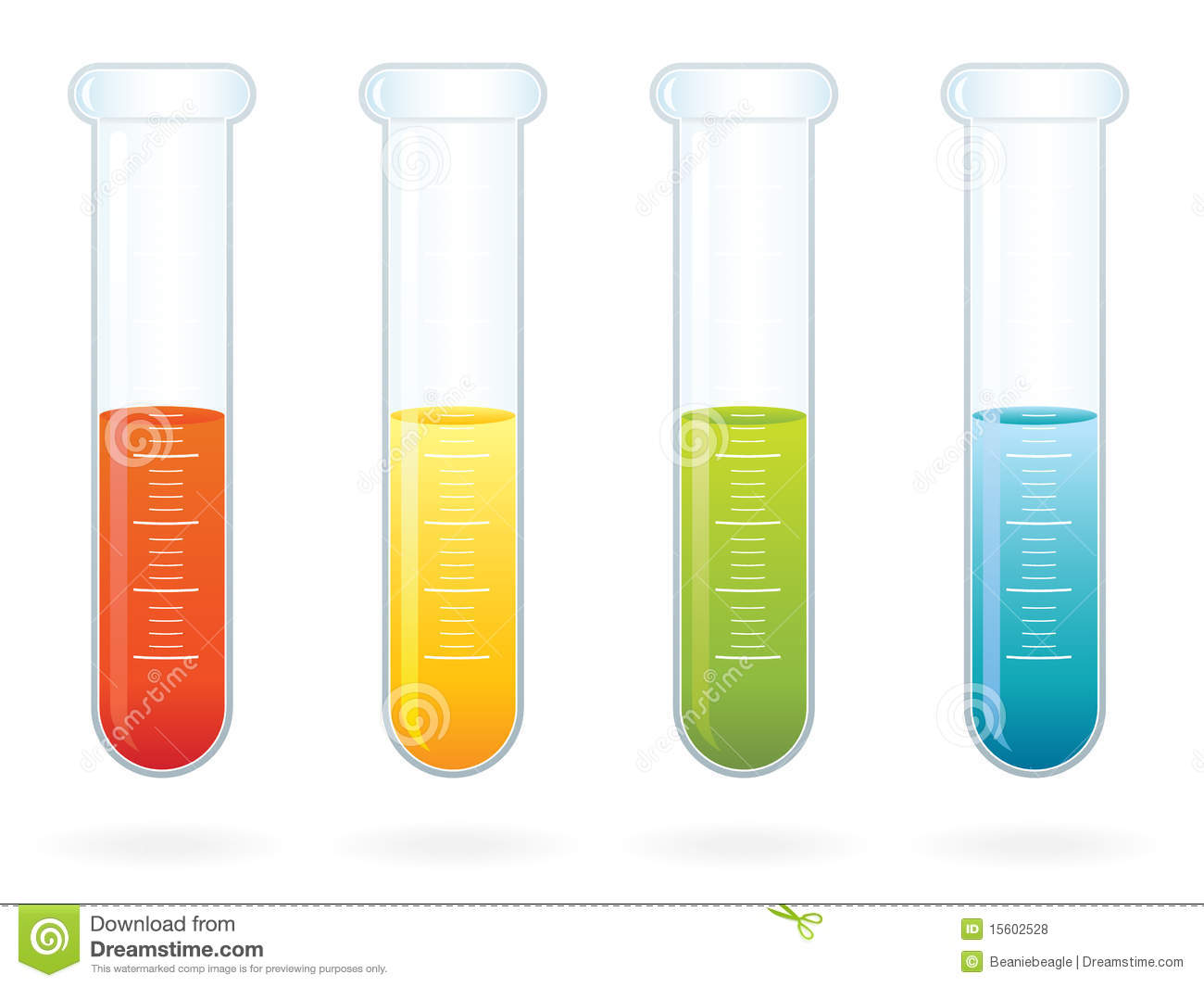 Illustration Of A Four Scientific Test Tubes Full Of Different Liquid