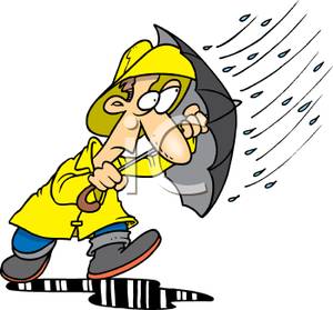 Man In A Raincoat In A Rain Storm   Royalty Free Clipart Picture