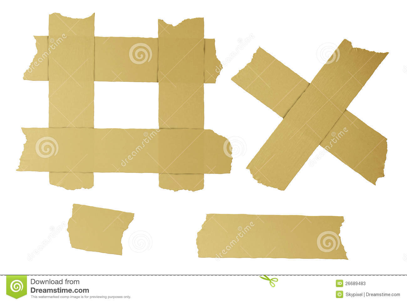 Masking Tape Torn Strips Of Isolated Elements Of Strong Adhesive Beige    
