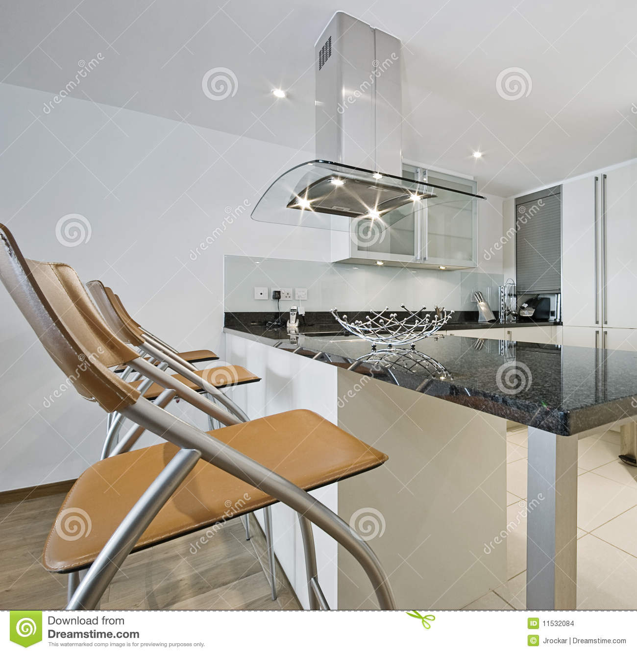 Open Plan Kitchen With Breakfast Bar Stock Images   Image  11532084