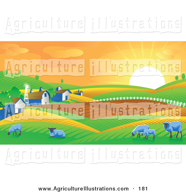 Agriculture Clipart Of A Morning Sunrise Rising Upon Rolling Hills    