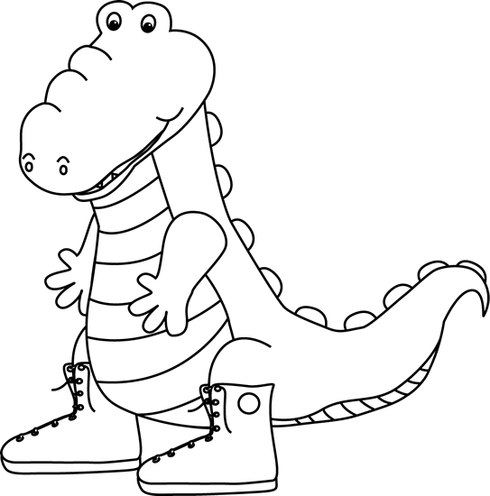 Black And White Alligator Wearing Sneakers Clip Art   Black And White    