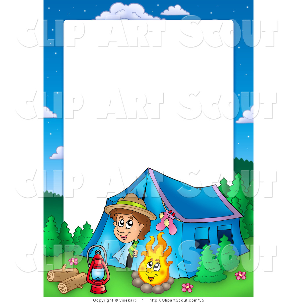 Clipart Of A Boy Camping Border Frame Around White Space For Text By