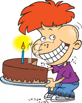 Clipart Picture Of A Boy Eating A Chocolate Birthday Cake    