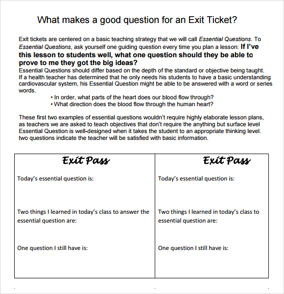 Exit Ticket Ideas