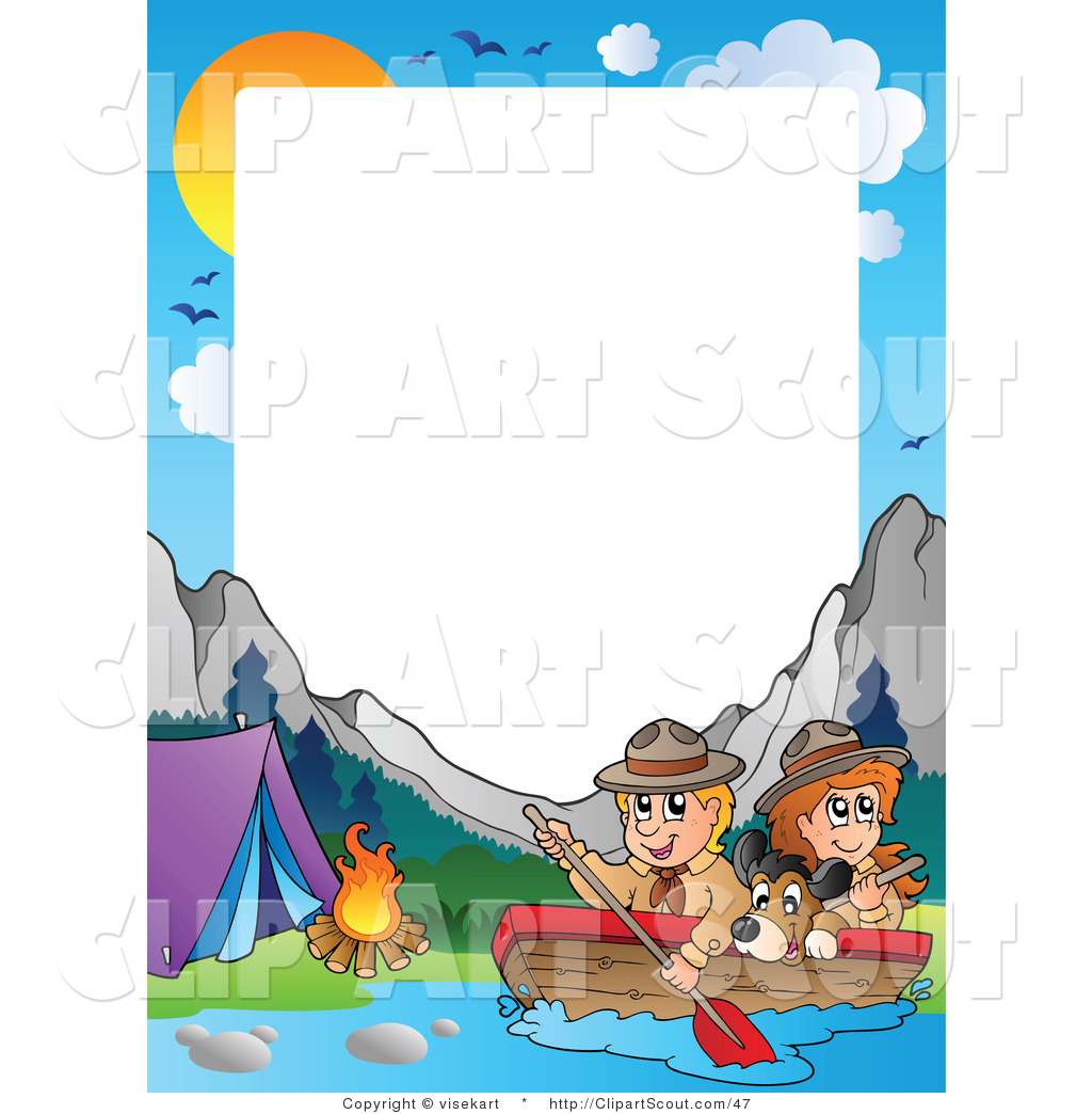Larger Preview  Clipart Of A Boating Scouts By A Campground Frame And    