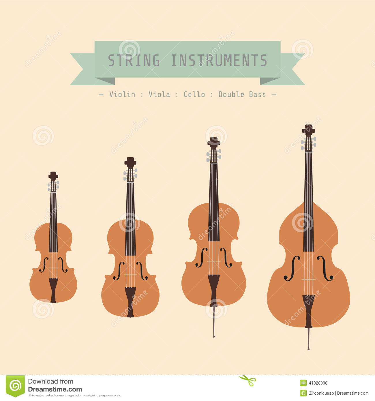 Musical Instrument String Violin Viola Cello And Double Bass Flat