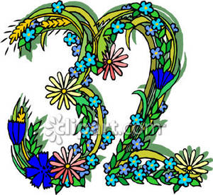 Number 32 Made Of Flowers   Royalty Free Clipart Picture