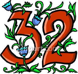 Number 32 With Blue Flowers   Royalty Free Clipart Picture
