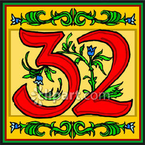 Red Number 32 With Flowers   Royalty Free Clipart Picture