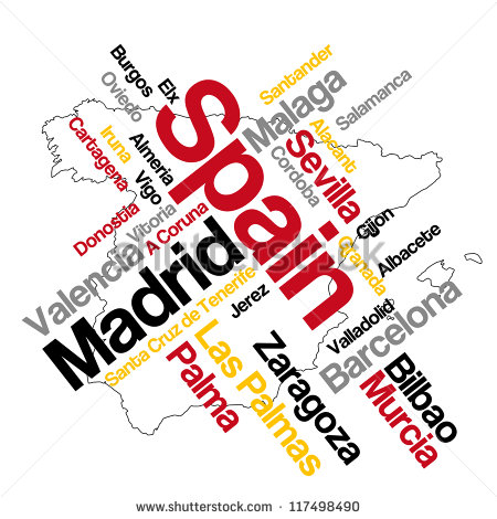 Spanish Words Clipart Spain Map And Words Cloud With
