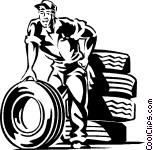 Auto Mechanic With Tires Clip Art