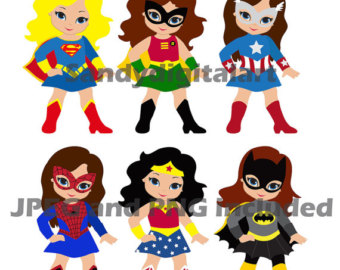 Clip Art   Little Girls Superheroes   Superboys Digital Clipart   Cute