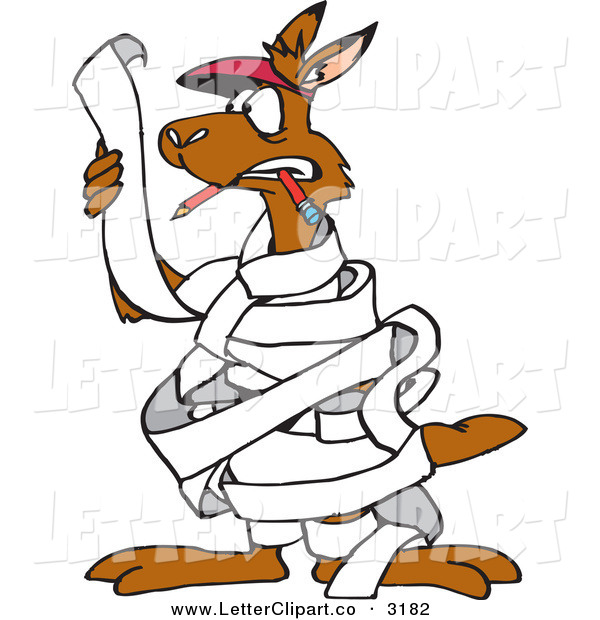 Clip Art Of A Nervous Kangaroo Proof Reader Tangled And Wrapped In A