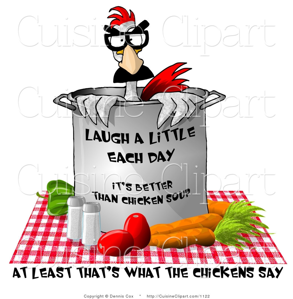 Cuisine Clipart Of Fresh Vegetable Chicken Soup With A Silly Chicken