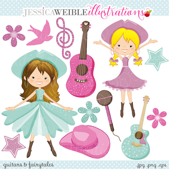 Cute Digital Clipart   Commercial Use Ok   Country Music Girl Clipart