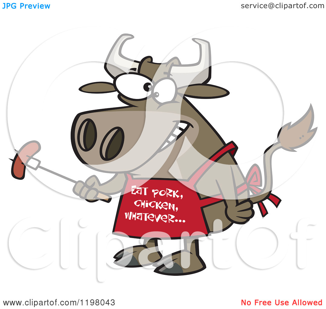 Grilled Chicken Clipart Black And White Cartoon Of A Bbq Cow Holding A
