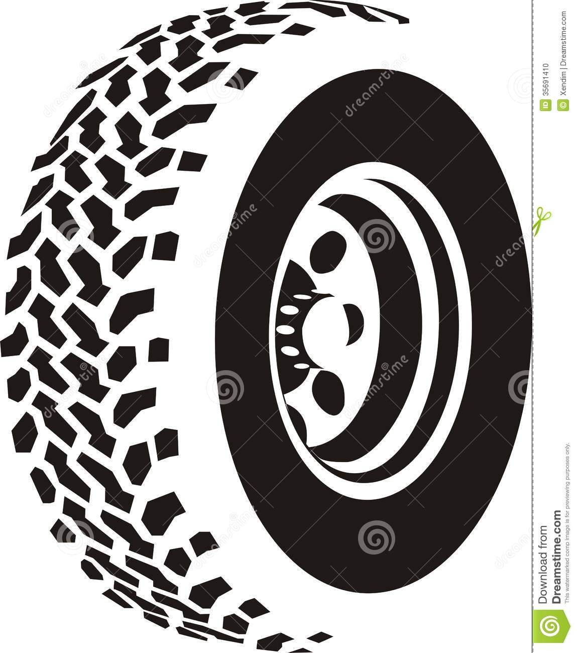 Illustration Of Silhouetted Tire Showing Tread Pattern White