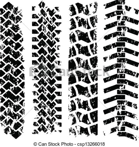 Vector Clip Art Of Tire Tracks   Set Of Four Tire Track Silhouette