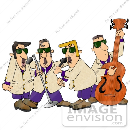 Vocalist Clipart 17246 Mens 1950s With Three Vocalists Singing Into