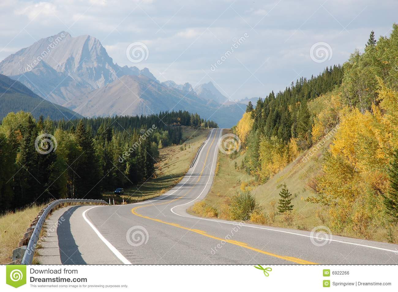Winding Highway In Sheep River Valley Provincial Park Alberta Canada