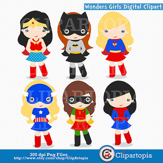 Wonders Girls Digital Clipart   Supergirls Digital Clip Art For