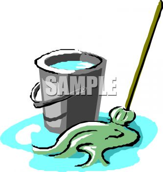 Bucket And Mop With Water On The Floor   Royalty Free Clipart Image