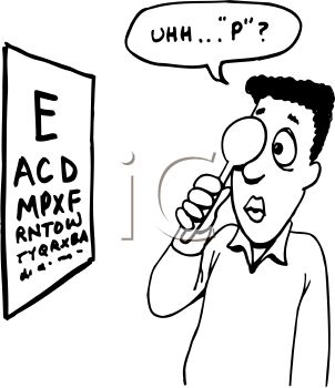 Cartoon Of A Guy Reading An Eye Chart   Royalty Free Clip Art Image