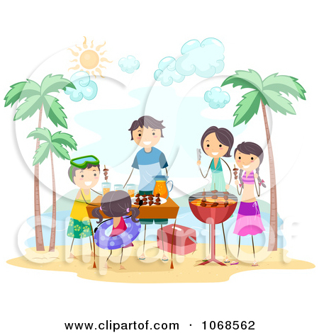 Clipart Illustration Of A Happy Family With Their Dog Eating A Bbq