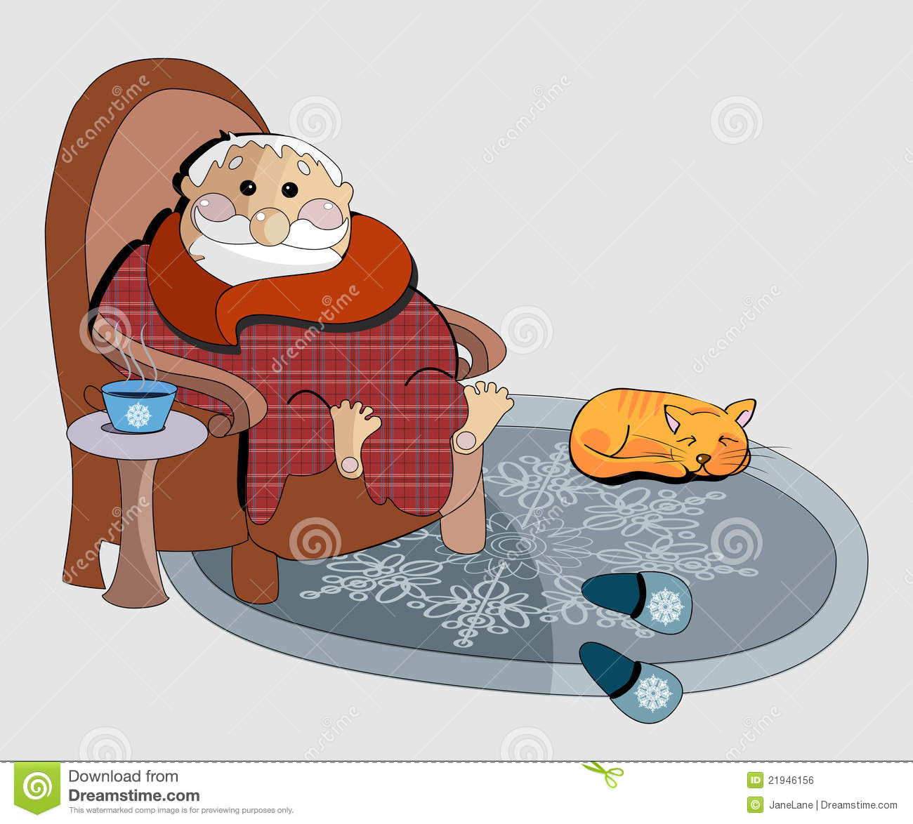Clipart Illustration Of Of An Old Man In A Chair With A Cup Of Tea And