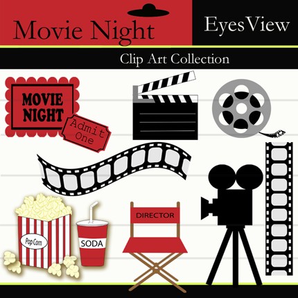 Clipart Movie Night Clip Art  Instant Download Digital  Film