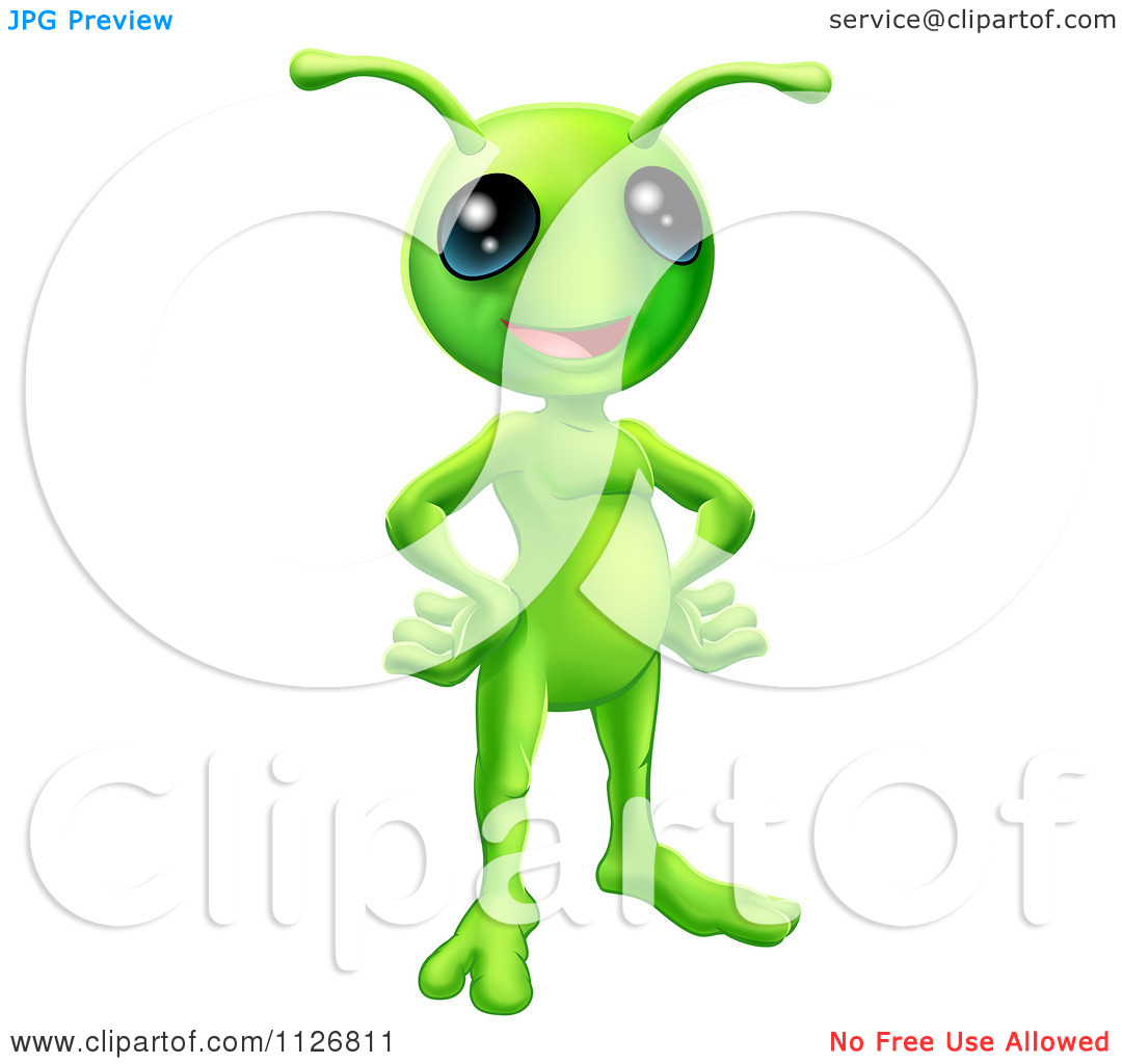 Clipart Of A Friendly Green Alien With Its Hands On Its Hips   Royalty
