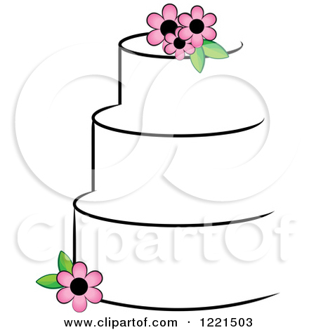 Clipart Of A Round Three Tiered White Cake With Pink Flowers   Royalty
