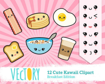 Cute Kawaii Breakfast   Emoticons J Apan Clipart Clip Art Set Of 12    