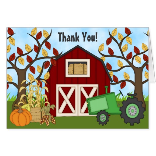Cute Tractor And Barn Autumn Farm Thank You Card   Zazzle