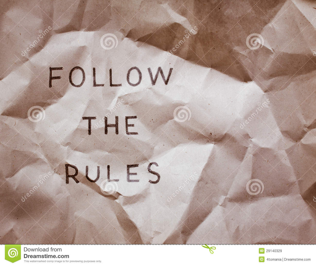 Follow The Rules Words On A Grunge Crumpled Paper Concept For