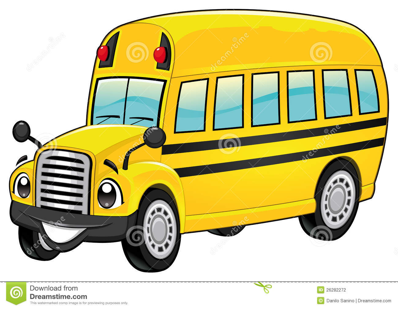 Funny School Bus  Cartoon And Vector Isolated Character