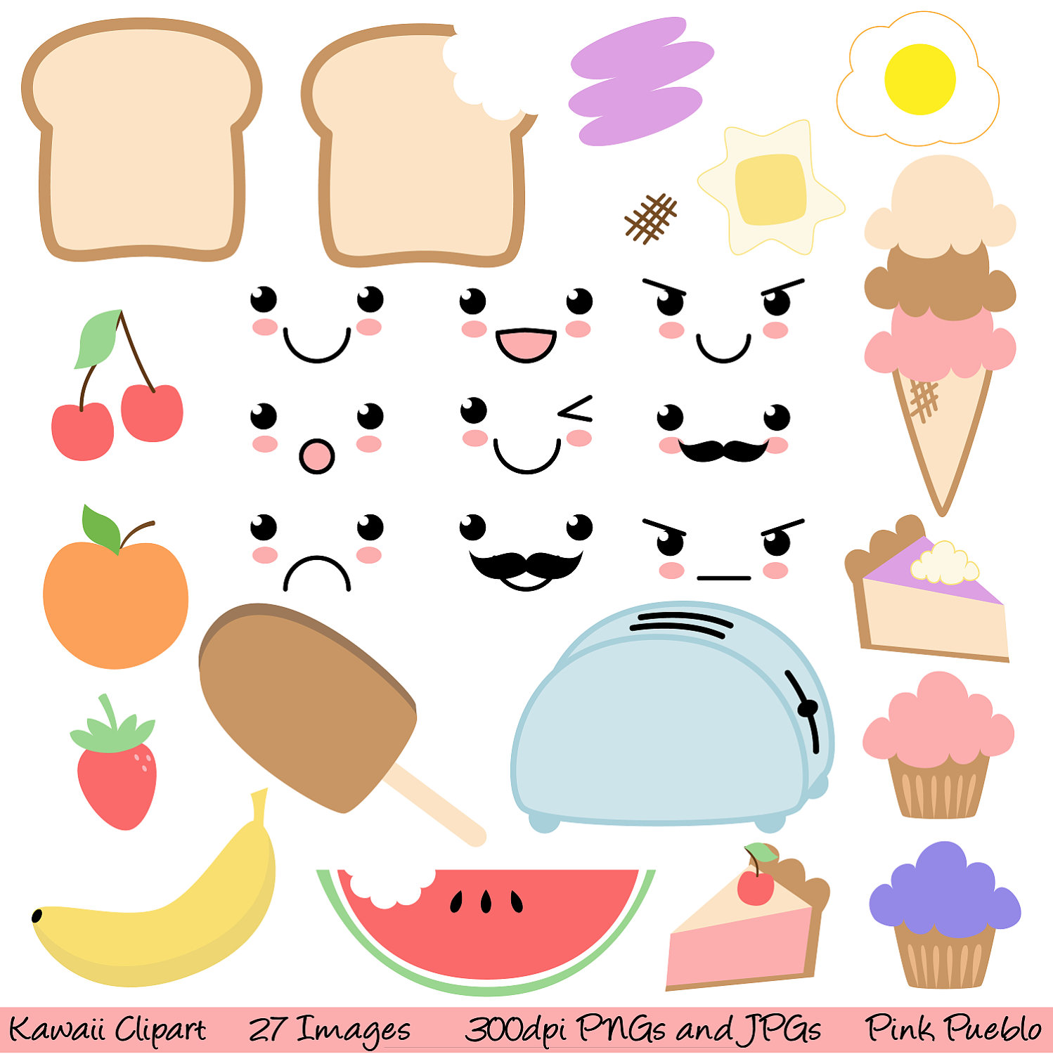 Kawaii Food Clipart Clip Art Commercial And By Pinkpueblo On Etsy